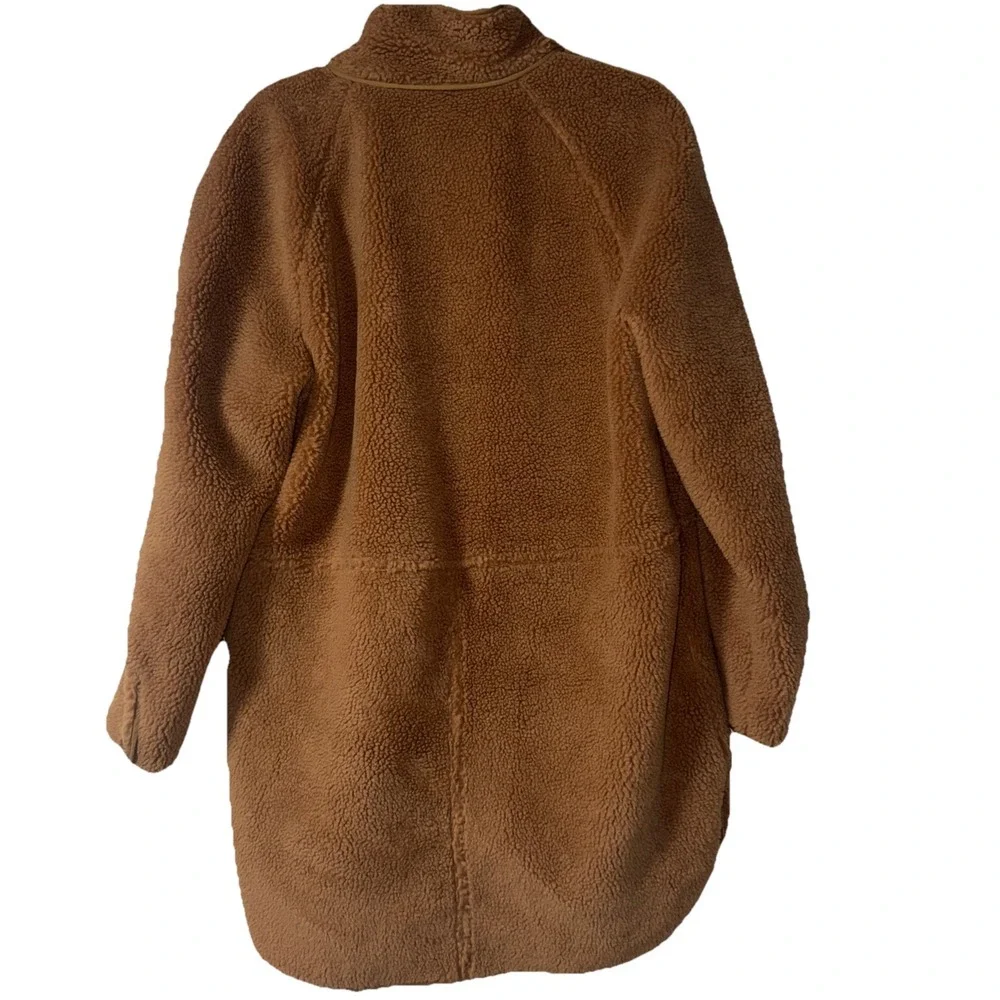 VERONICA BEARD Jeans Mid Thigh Tan Sullie Sherpa Teddy Coat Jacket Sz Medium - Picture 2 of 9